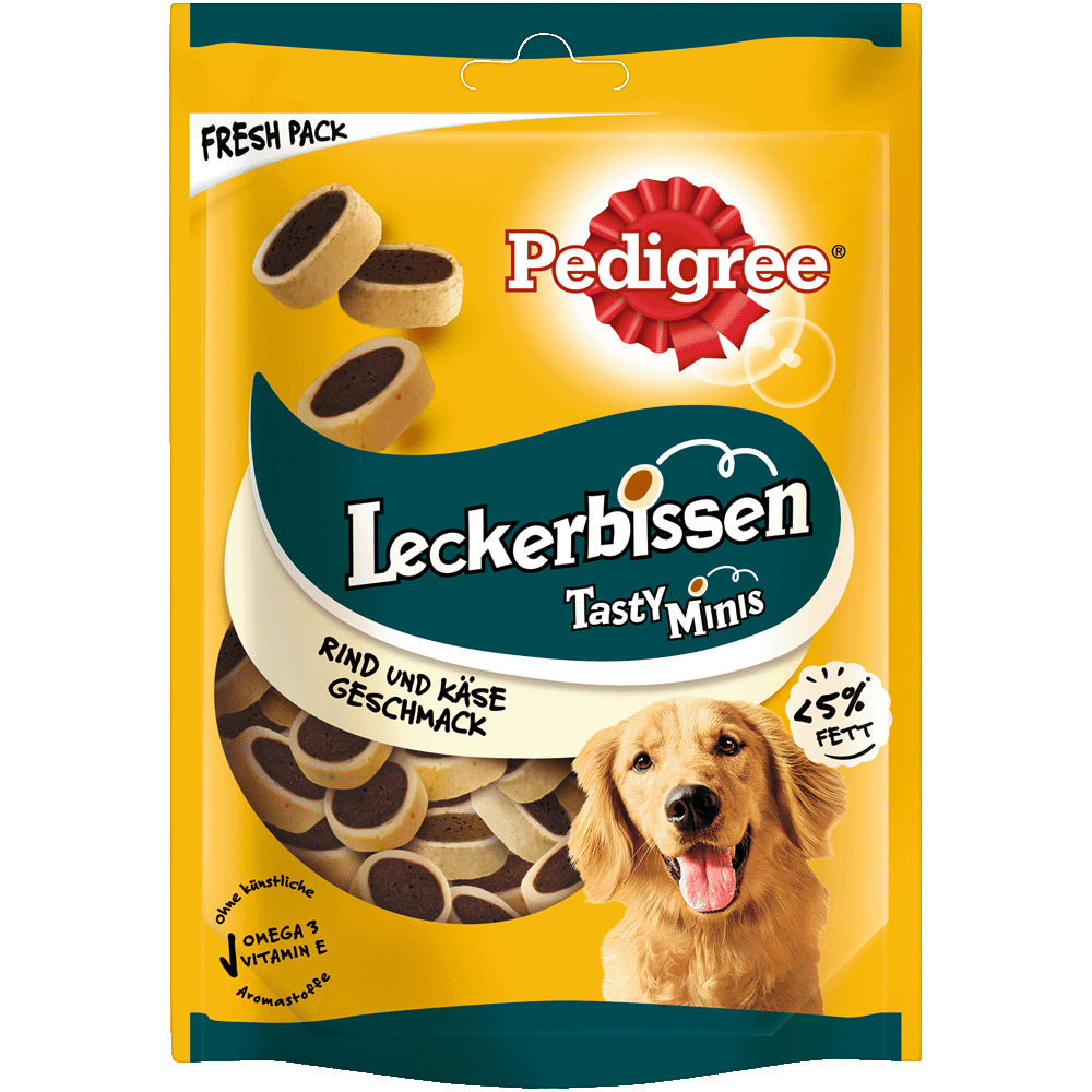 PEDIGREE® Leckerbissen Tasty Minis mit Rind und Käse Geschmack, 140g