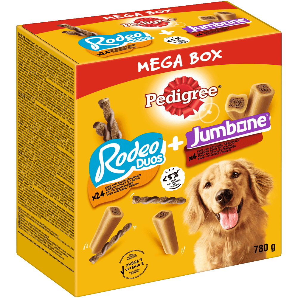 PEDIGREE® Mega Box Snacks mit RODEO™ Duos & JUMBONE™ Riesenknochen Medium, 780g
