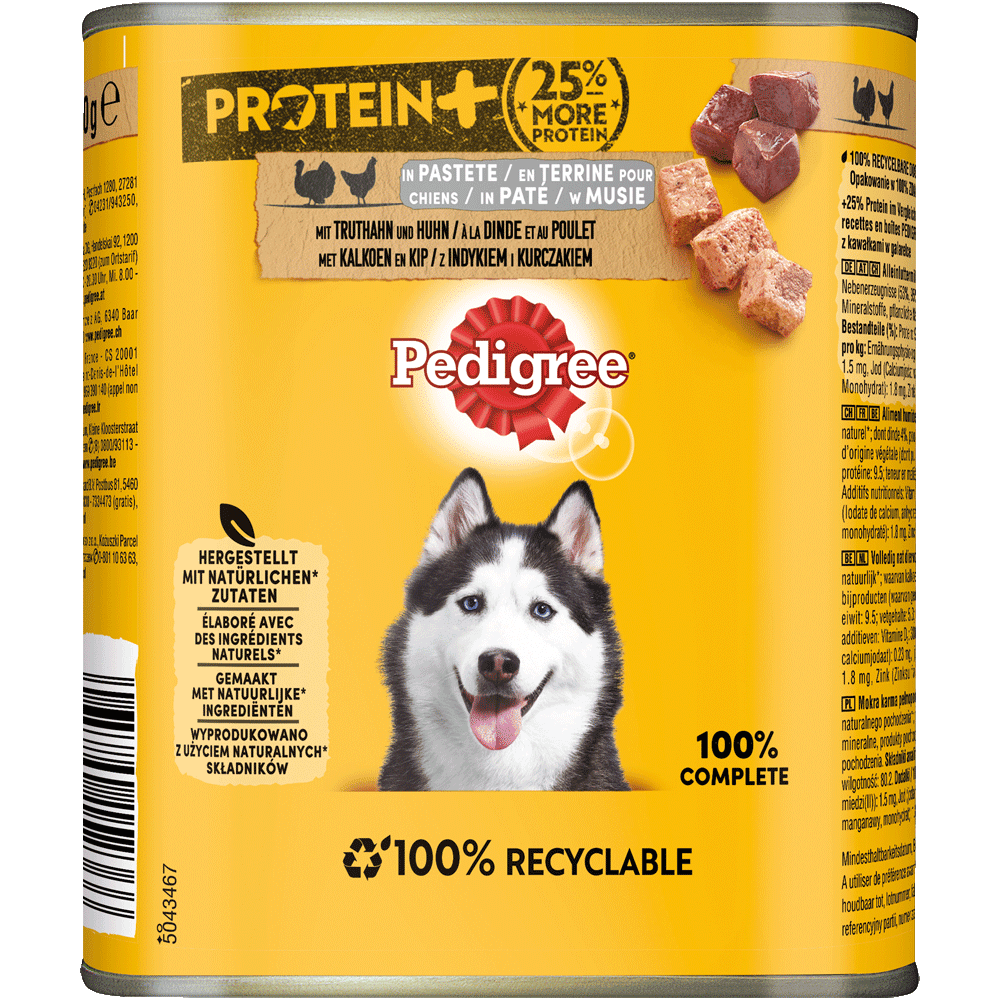 PEDIGREE® Protein+ in Pastete mit Truthahn und Huhn, Dose 800g