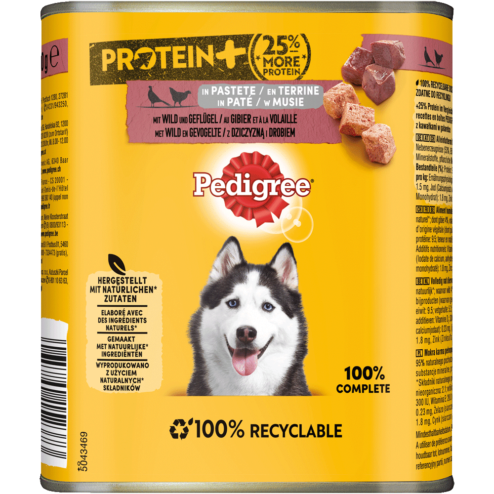 PEDIGREE® Protein+ in Pastete mit Wild und Geflügel, Dose 800g